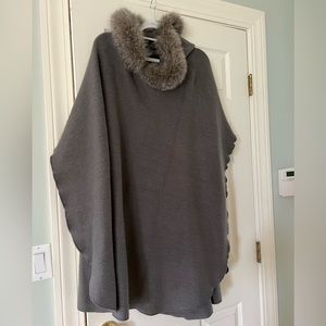 Brand New, Beautiful Adrienne Landau Pullover Pancho with Fox Fur Lined Hood